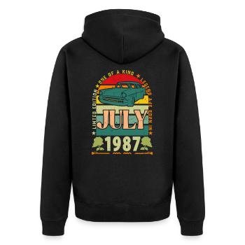 Geburtstagsgeschenk Juli 1987. - Unisex Premium Bio Zip Hoodie - Schwarz - Hinten - Nico (187cm)