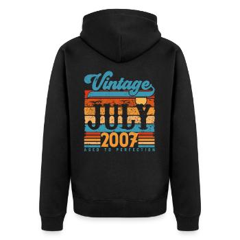 Juli 2007, Juli 2007 Geburtstagsgeschenk. - Unisex Premium Bio Zip Hoodie - Schwarz - Hinten - Nico (187cm)