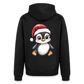 Pinguin Weihnachten Süß Niedlich Weihnachtlich - Unisex Premium Bio Zip Hoodie - Schwarz - Hinten - Nico (187cm)