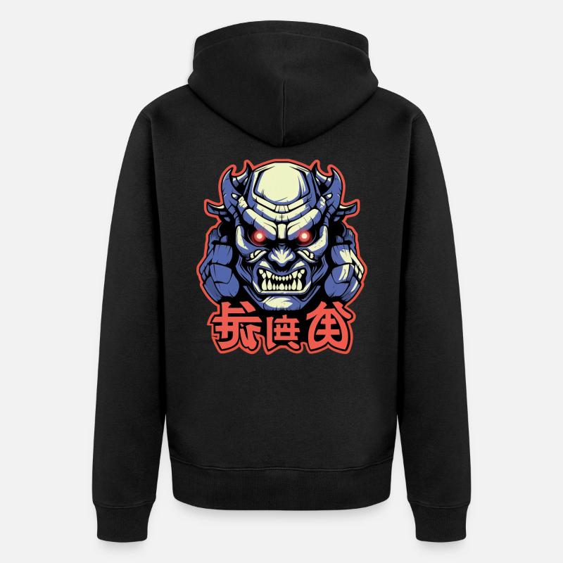 Der Japanische Samurai Dämon - Unisex Premium Bio Zip Hoodie - Schwarz
