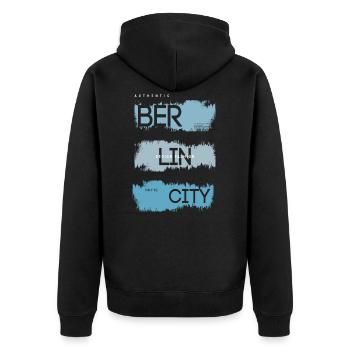 Berlin City Fashion Souvenir & Gift Idea - Unisex Premium Organic Zip Hoodie - black - Back - Nico (187cm)