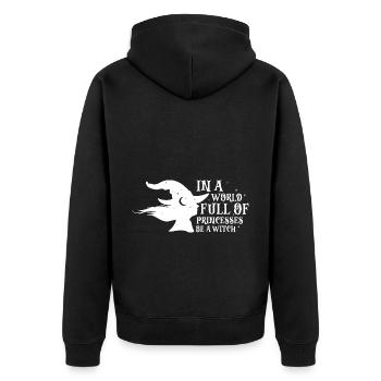 Halloween Hexe Spruch - Unisex Premium Bio Zip Hoodie - Schwarz - Hinten - Nico (187cm)
