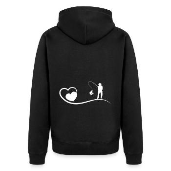Heart and Fishing - - Unisex Premium Organic Zip Hoodie - black - Back - Nico (187cm)