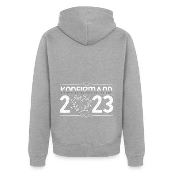 Konfirmation 2023 der Countdown läuft - Unisex Premium Bio Zip Hoodie - Grau meliert - Hinten - Nico (187cm)