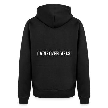 Gainz Over Girls 3 - Unisex Premium Bio Zip Hoodie - Schwarz - Hinten - Nico (187cm)