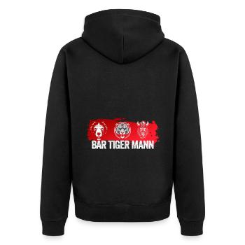 Bär Tiger Mann Bärtiger Mann Bart Träger Vatertag - Unisex Premium Bio Zip Hoodie - Schwarz - Hinten - Nico (187cm)