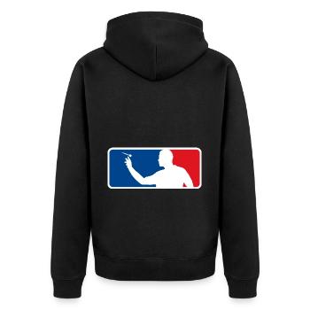 Lustige Darts und Dart Geschenke für Dartspieler - Unisex Premium Bio Zip Hoodie - Schwarz - Hinten - Nico (187cm)