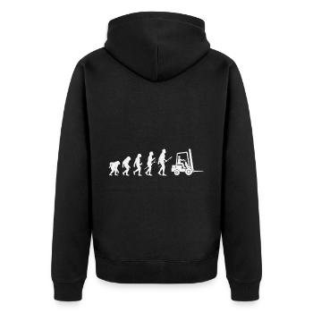 Gabelstapler-Evolution - Unisex Premium Bio Zip Hoodie - Schwarz - Hinten - Nico (187cm)