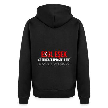 Esol Esek Türke Türkei Türken Dummer Spruch - Unisex Premium Bio Zip Hoodie - Schwarz - Hinten - Nico (187cm)
