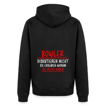 Bowling Lustiger Spruch Bowler Sprüche Geschenk - Unisex Premium Bio Zip Hoodie - Schwarz - Hinten - Nico (187cm)