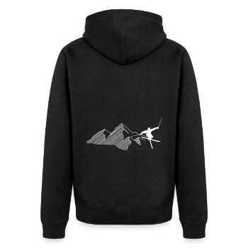 Berg - Skifahren - (16) - Unisex Premium Bio Zip Hoodie - Schwarz - Hinten - Nico (187cm)