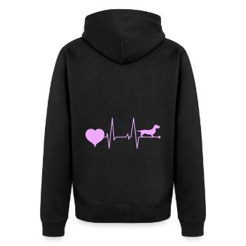 Dachshund Rauhaardackel Mama Herzschlag Pink - Unisex Premium Bio Zip Hoodie - Schwarz - Hinten - Nico (187cm)