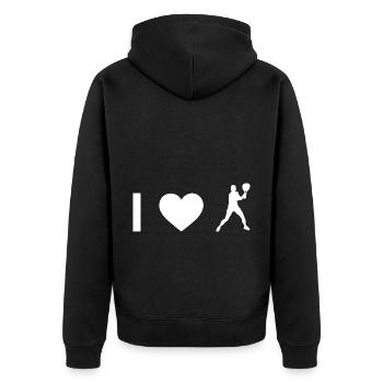 Ich Herz und Tennis - - Unisex Premium Bio Zip Hoodie - Schwarz - Hinten - Nico (187cm)