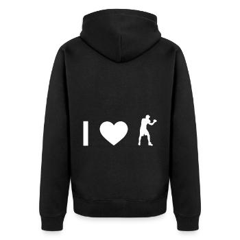 Me Heart et Guy Boxing - - Veste à capuche bio Premium Unisexe - noir - Dos - Nico (187cm)