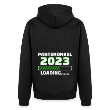 Patenonkel 2023 Loading Taufpate - Unisex Premium Bio Zip Hoodie - Schwarz - Hinten - Nico (187cm)
