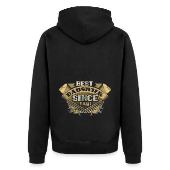 Tochter Eltern Süß Geschenkidee - Unisex Premium Bio Zip Hoodie - Schwarz - Hinten - Nico (187cm)