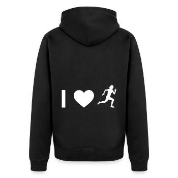 Ich Herz und Frau Laufen - - Unisex Premium Bio Zip Hoodie - Schwarz - Hinten - Nico (187cm)