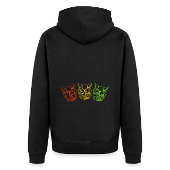 Eulen bunt drei - Unisex Premium Bio Zip Hoodie - Schwarz - Hinten - Nico (187cm)