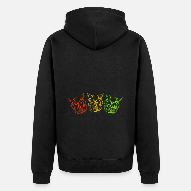 Eulen bunt drei - Unisex Premium Bio Zip Hoodie - Schwarz