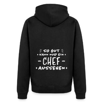 Chef Lustiger Spruch Arbeit Beruf Chef Geschenk - Unisex Premium Bio Zip Hoodie - Schwarz - Hinten - Nico (187cm)