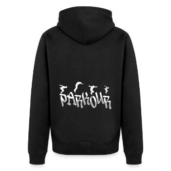 Parkour Freerunning Traceur - Unisex Premium Bio Zip Hoodie - Schwarz - Hinten - Nico (187cm)