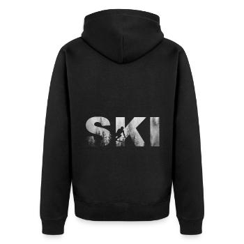 Skifahren - (2) - Unisex Premium Bio Zip Hoodie - Schwarz - Hinten - Nico (187cm)