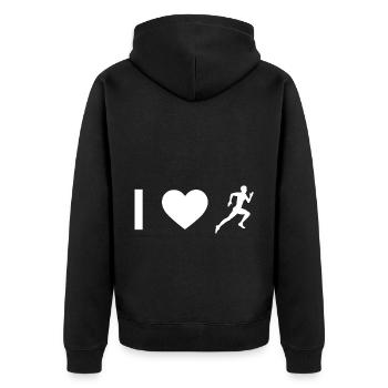 Ich Herz und Kerl Laufen - - Unisex Premium Bio Zip Hoodie - Schwarz - Hinten - Nico (187cm)