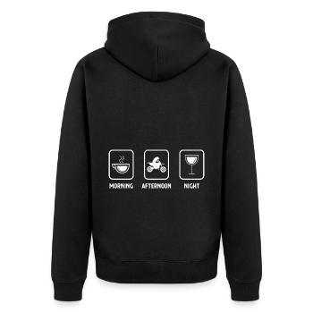 Morgen Nachmittag Nacht und Motorrad - - Unisex Premium Bio Zip Hoodie - Schwarz - Hinten - Nico (187cm)