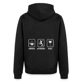 Morgens, nachmittags, abends und Fußball 2 - - Unisex Premium Bio Zip Hoodie - Schwarz - Hinten - Nico (187cm)