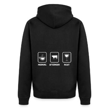 Morgen, Nachmittag, Nacht und Landwirtschaft 2 - - Unisex Premium Bio Zip Hoodie - Schwarz - Hinten - Nico (187cm)