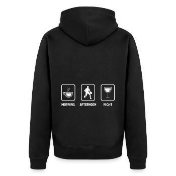 Morgens Nachmittags Nacht und Basketball 1 - - Unisex Premium Bio Zip Hoodie - Schwarz - Hinten - Nico (187cm)
