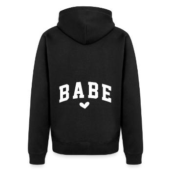 Babe Heart Statement für die Stärkung der Rolle der Frau - Unisex Premium Bio Zip Hoodie - Schwarz - Hinten - Nico (187cm)