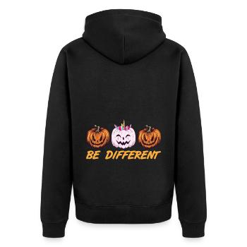 Be different, autistic, LGBT, pumpkin unicorn Halloween - Unisex Premium Organic Zip Hoodie - black - Back - Nico (187cm)