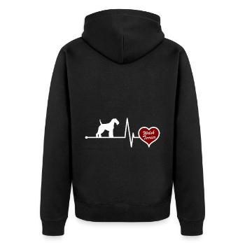 Welsh Terrier Hund Mom Herzschlag Lustig - Unisex Premium Bio Zip Hoodie - Schwarz - Hinten - Nico (187cm)