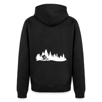 Trees - Mountain biking - - Unisex Premium Organic Zip Hoodie - black - Back - Nico (187cm)