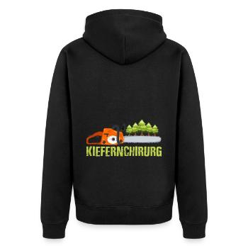 Kiefernchirurg Lustiger Spruch Kettensäge - Unisex Premium Bio Zip Hoodie - Schwarz - Hinten - Nico (187cm)