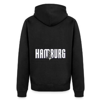 Hamburg Anker Motiv - Unisex Premium Bio Zip Hoodie - Schwarz - Hinten - Nico (187cm)