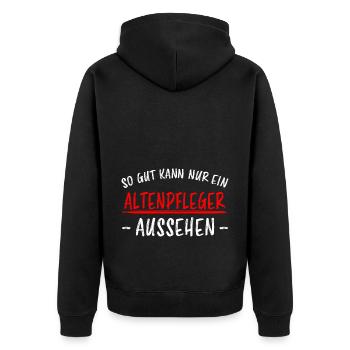 Altenpfleger Beruf Lustiger Spruch Pflege Geschenk - Unisex Premium Bio Zip Hoodie - Schwarz - Hinten - Nico (187cm)
