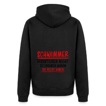 Schwimmer Sport Lustiger Spruch Schwimmen Geschenk - Unisex Premium Bio Zip Hoodie - Schwarz - Hinten - Nico (187cm)