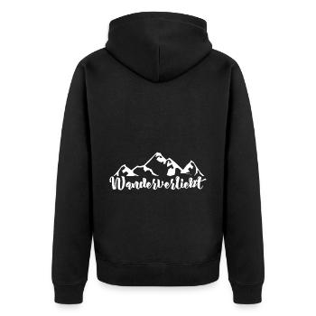 Wanderverliebt - (2) - Unisex Premium Bio Zip Hoodie - Schwarz - Hinten - Nico (187cm)