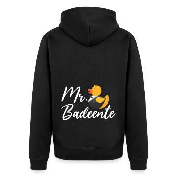 Badeente Gummiente - Unisex Premium Bio Zip Hoodie - Schwarz - Hinten - Nico (187cm)