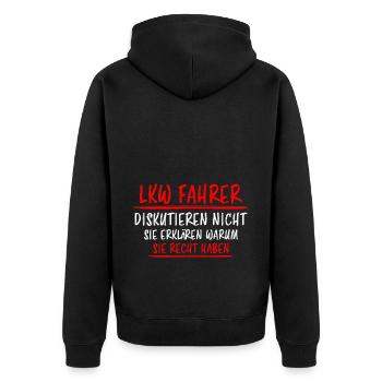 LKW Fahrer Lustige Spruch Lastkraftwagen Geschenk - Unisex Premium Bio Zip Hoodie - Schwarz - Hinten - Nico (187cm)