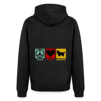 Shih Poo Shihpoo Hund Mix Peace Love - Unisex Premium Bio Zip Hoodie - Schwarz - Hinten - Nico (187cm)