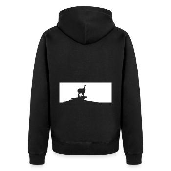 Ziege - (2) - Unisex Premium Bio Zip Hoodie - Schwarz - Hinten - Nico (187cm)