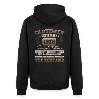 Oldtimer September 1978 44th birthday Geschen - Unisex Premium Organic Zip Hoodie - black - Back - Nico (187cm)