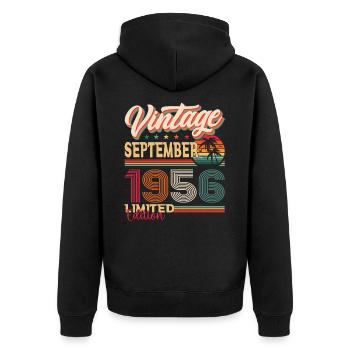 Septembre Né 1956 Cadeau du 66e anniversaire - Veste à capuche bio Premium Unisexe - noir - Dos - Nico (187cm)