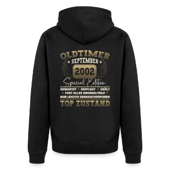Oldtimer September 2002 20th birthday Geschen - Unisex Premium Organic Zip Hoodie - black - Back - Nico (187cm)