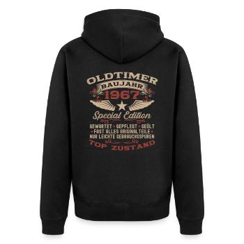 Oldtimer 1967 55. Geburtstag Geschenk Damen Herren - Unisex Premium Bio Zip Hoodie - Schwarz - Hinten - Nico (187cm)