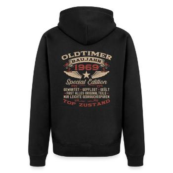 Oldtimer 1969 53. Geburtstag Geschenk Damen Herren - Unisex Premium Bio Zip Hoodie - Schwarz - Hinten - Nico (187cm)