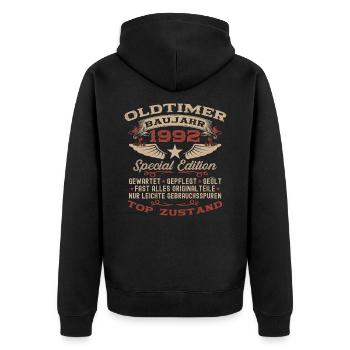 Oldtimer 1992 30. Geburtstag Geschenk Damen Herren - Unisex Premium Bio Zip Hoodie - Schwarz - Hinten - Nico (187cm)
